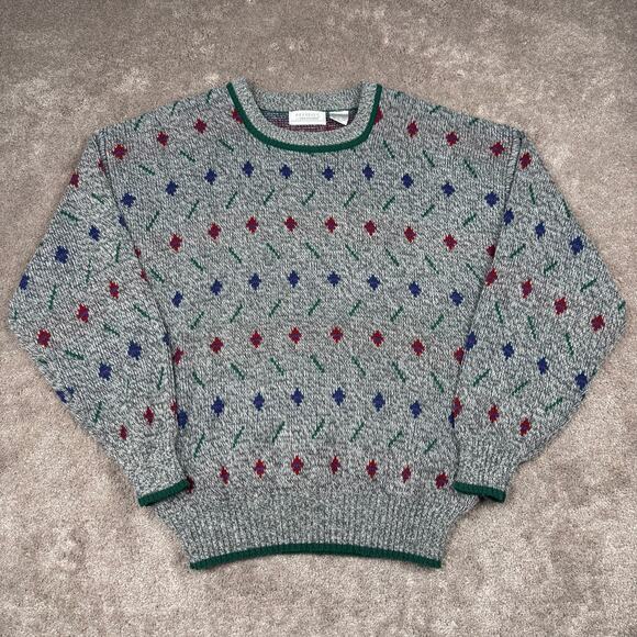 VTG 90s Van Heusen Grandpa Sweater Size XL Geometric Diamond Acrylic Knit - Picture 1 of 4